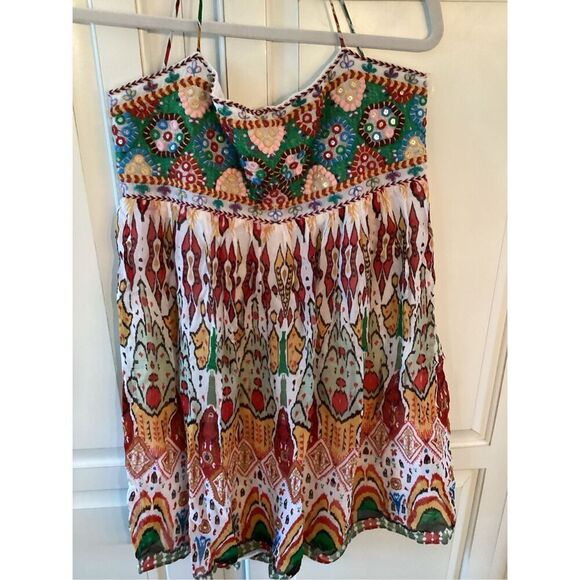Zara Womens Embroidered mini Dress Sz L Lined Boho Hippie - Picture 4 of 11